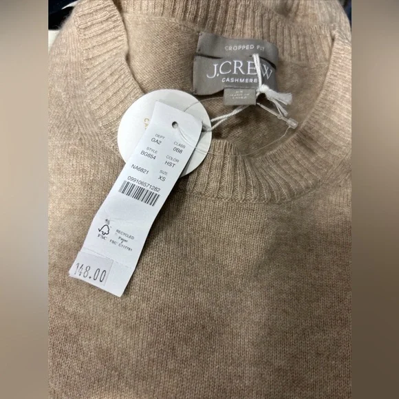 J. Crew Women's Cashmere Shrunken Crewneck Sweater in Heather Stone Sz.  XS NEW - Picture 4 of 8